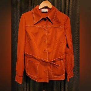 Women's double knit burnt orange jacket belted, Butte Knits